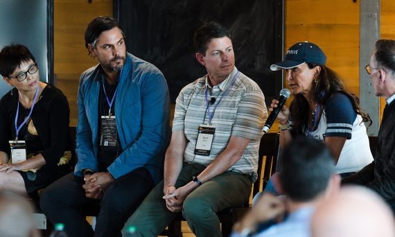 Panelists (from left) Yusu Wang, Robert Twomey, David Danks, Pelin Thorogood, and Greg Horowitt discuss the future of AI