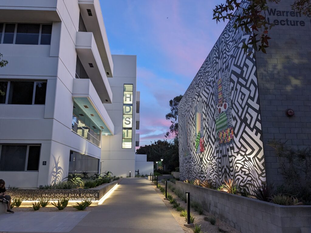 The exterior of the HDSI building at UC San Diego